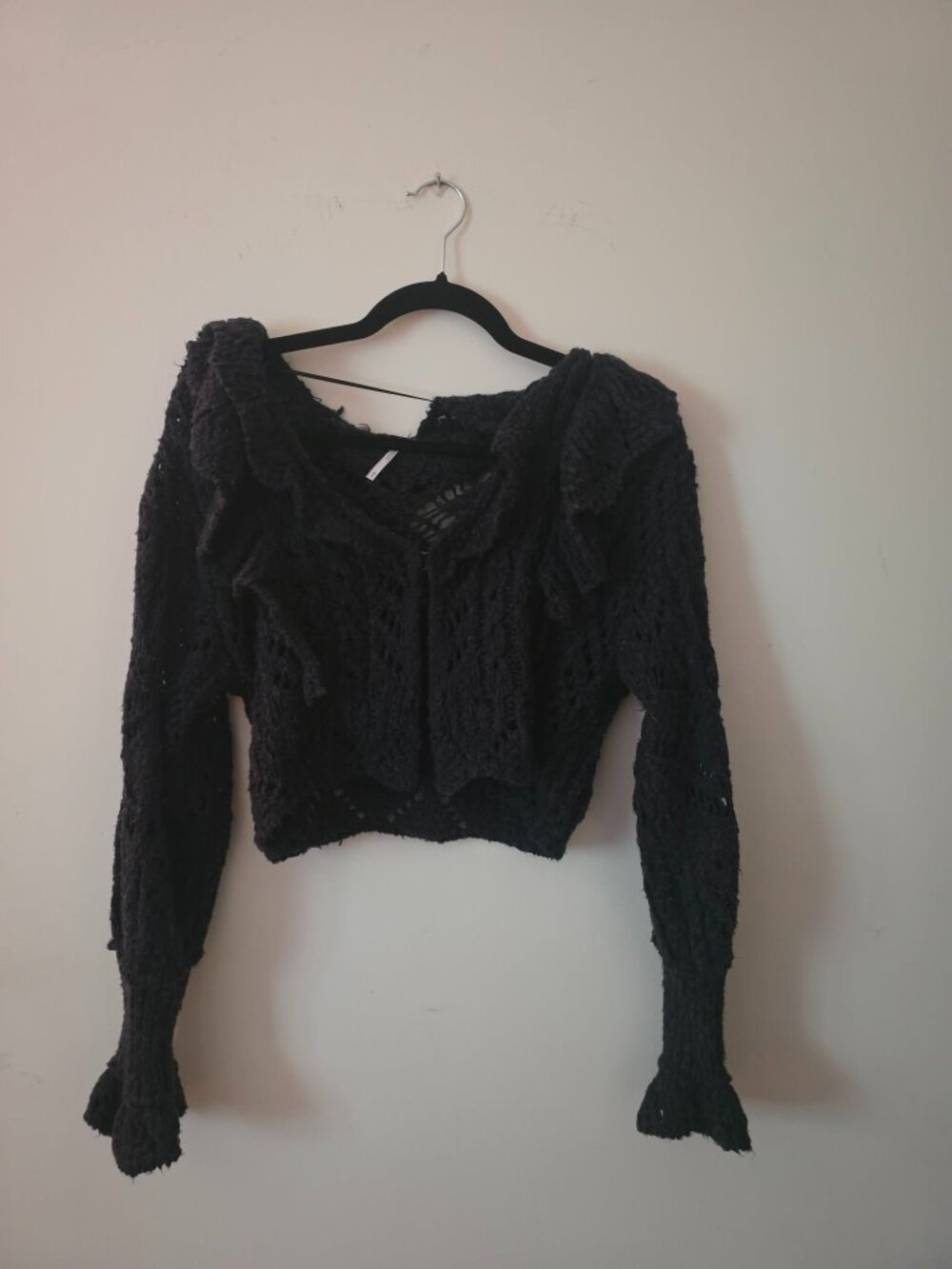 Grey Knit Free People Cropped Cardigan